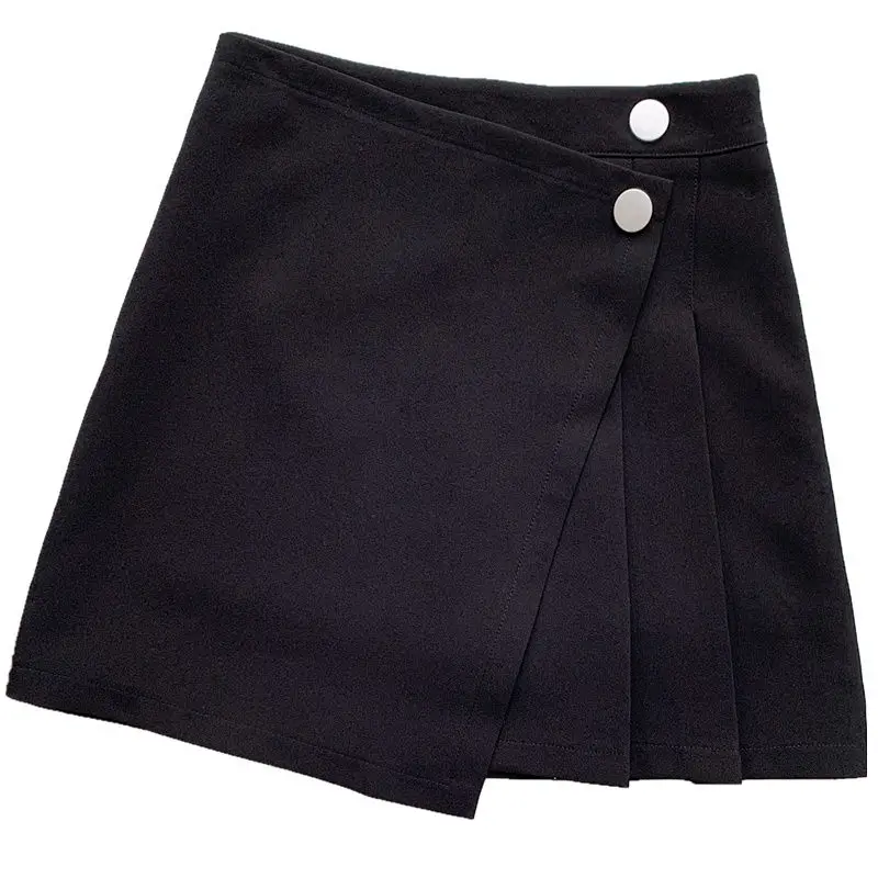 Skirts Women Side Buttons Pleated A-line Vintage Irregular Casual All-match High Waist OL Mini Skirt Graceful S-4XL New Arrival