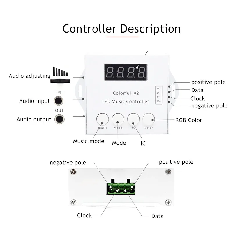 10DC5V 12V 24V IC Digital Addressable LED Strip Music Controller Pixels Colorful x2 Controller