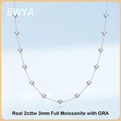 EWYA Sparkling Bubble 3mm 2cttw D Color Full Moissanite Tennis Necklace for Women S925 Silver Diamond Men Neck Chain Necklaces