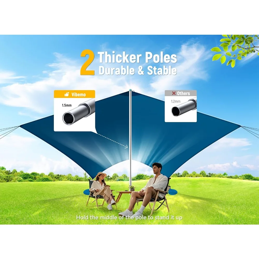 خيمة شاطئ، مأوى شمسي بعامل حماية من أشعة الشمس 50+، مظلة خارجية مقاس 10 × 10 أقدام مع أكياس رمل، أوتاد أرضية، أقطاب ثابتة ومجرفة رمل، شمس محمولة