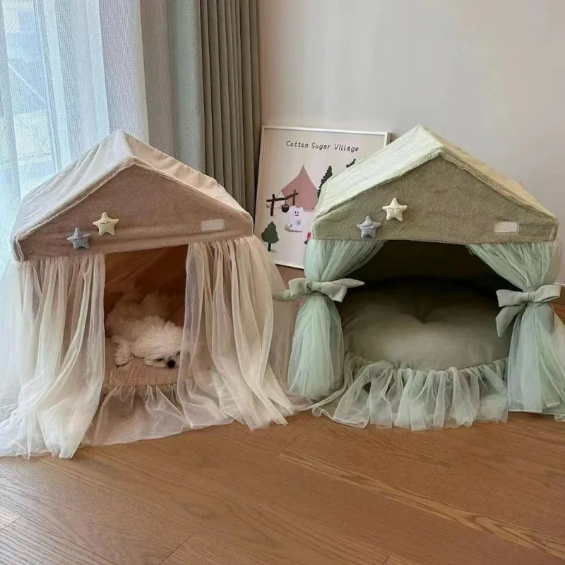 

Detachable All-Season Lace Pet Tent Bed - Princess Style House Nest for Small Dogs & Cats