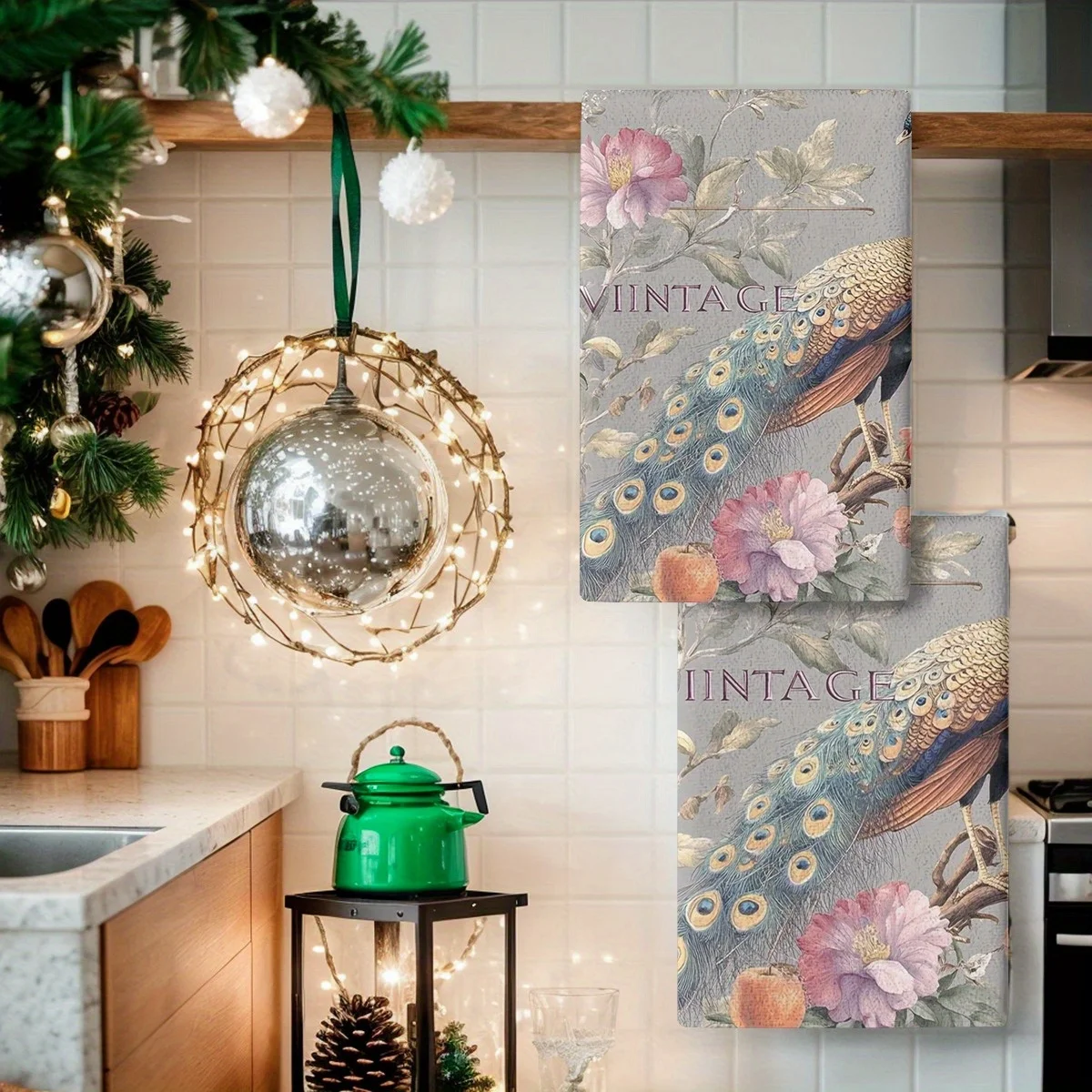 Serviettes de cuisine douces et absorbantes, 2 pièces, torchon, plantes de paon, fleurs, torchons pour décoration et usage quotidien, décor de cuisine de vacances