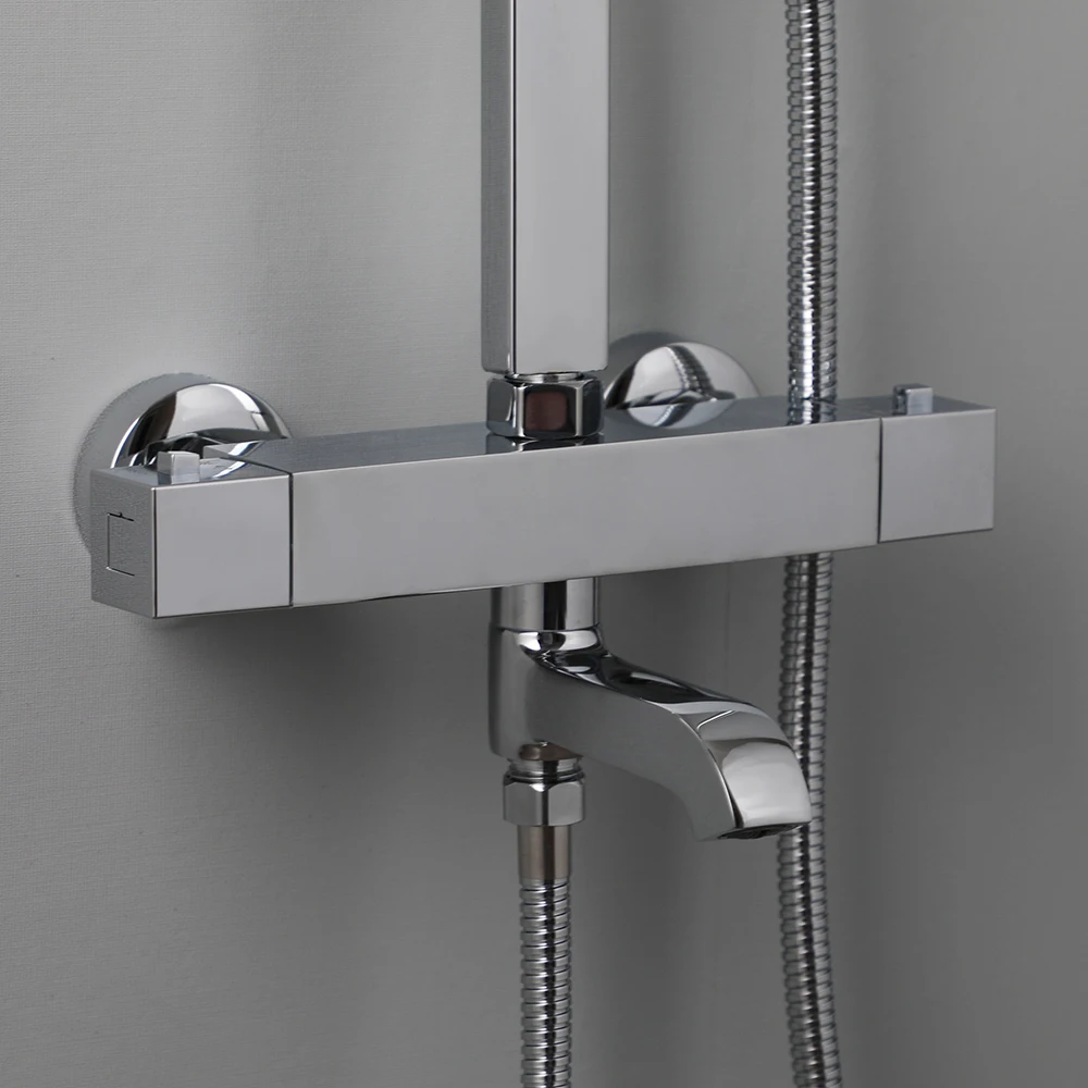 KEMAIDI Newly 8 Inch Thermostatic Shower Set Faucet w/ Hand Sprayer Chrome Plate Rainfall Shower Tub Mixer Faucet Tap