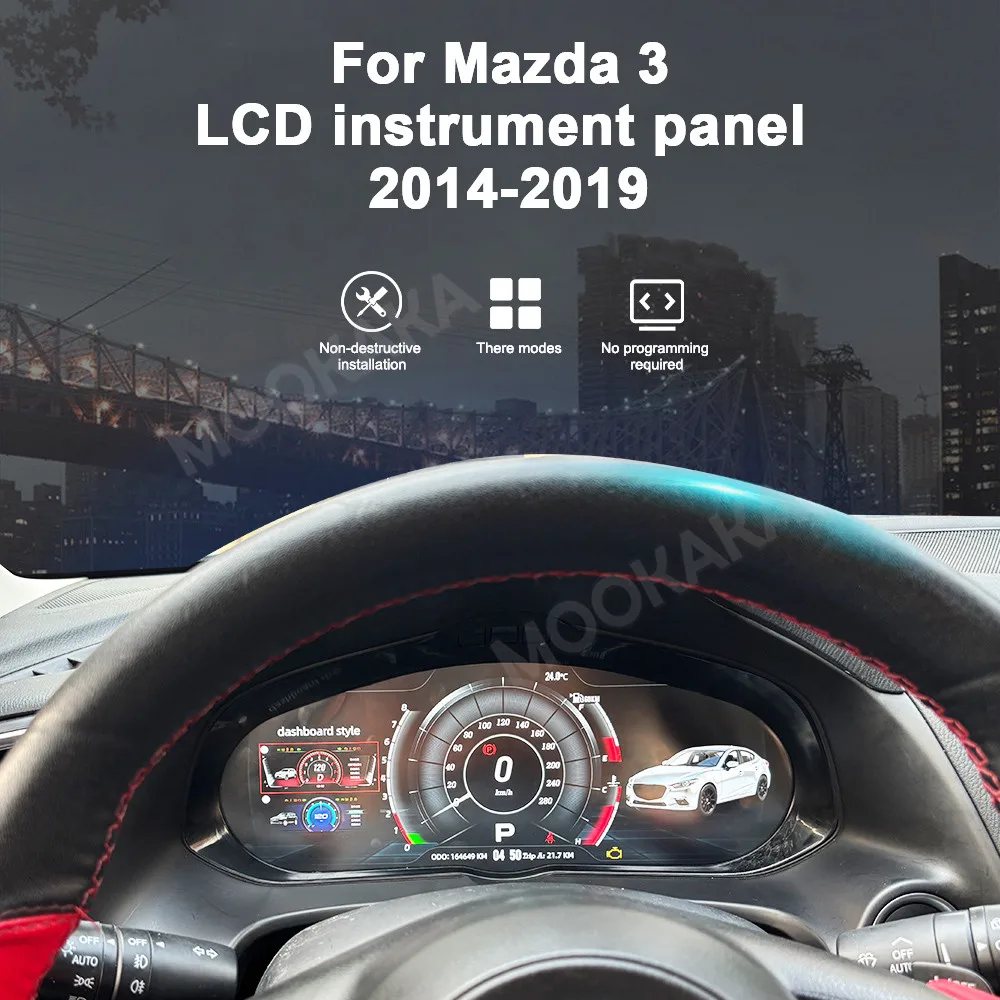 12.3inch 2K Screen LCD Gauges for Mazda 3 Axela 2014 2015 2016 2017 2018 2019 Digital Speedometer Virtual Cockpit Dashboard