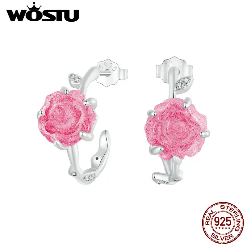 WOSTU 925 Sterling Silver Rose Stud Earrings UV Color Change Earrings for Women Girls Party Valentine's Day Gift Fine Jewelry