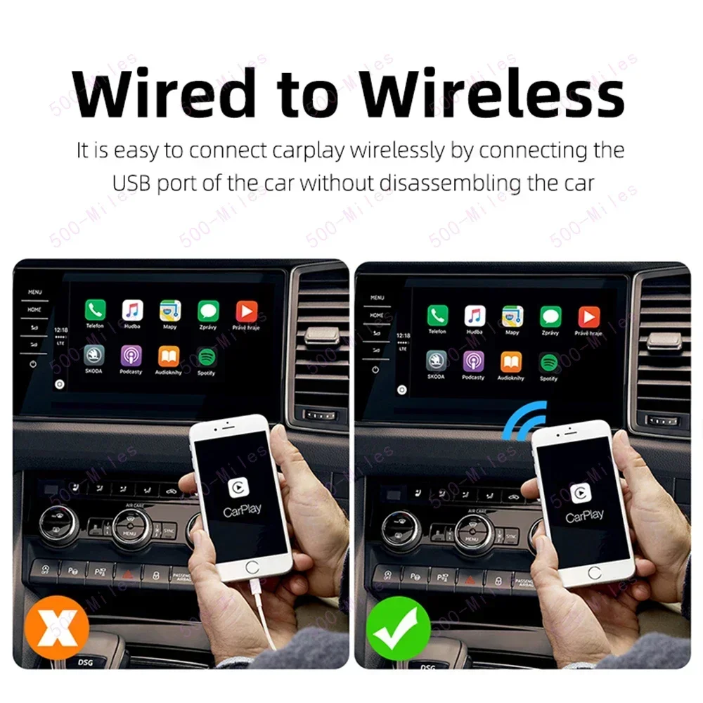 รถ Mini AI สําหรับ Apple Carplay อะแดปเตอร์ไร้สายรถ OEM CarPlay แบบมีสายไร้สาย CarPlay USB Dongle Plug and Play Play