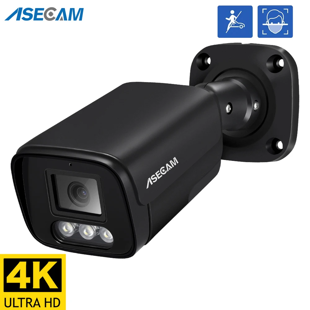 8MP 4K Ip Camera Outdoor Ai Gezichtsherkenning H.265 Onvif Black Cctv Rtsp Kleur Nachtzicht 4MP Poe Menselijk audio Security Camera