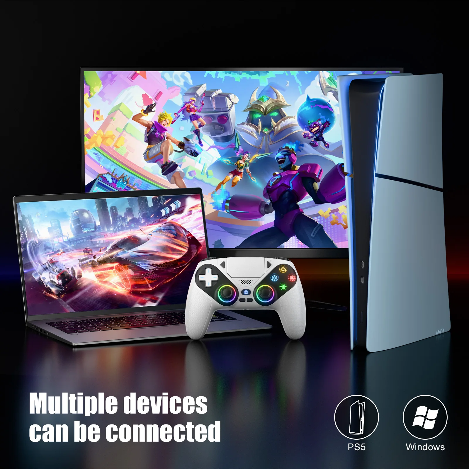 لوحدة تحكم بلاي ستيشن 5 اللاسلكية لوحدة تحكم Ps5 Pc مع Turbo Dual Sense Vibrate Programming Bluetooth Gamepad