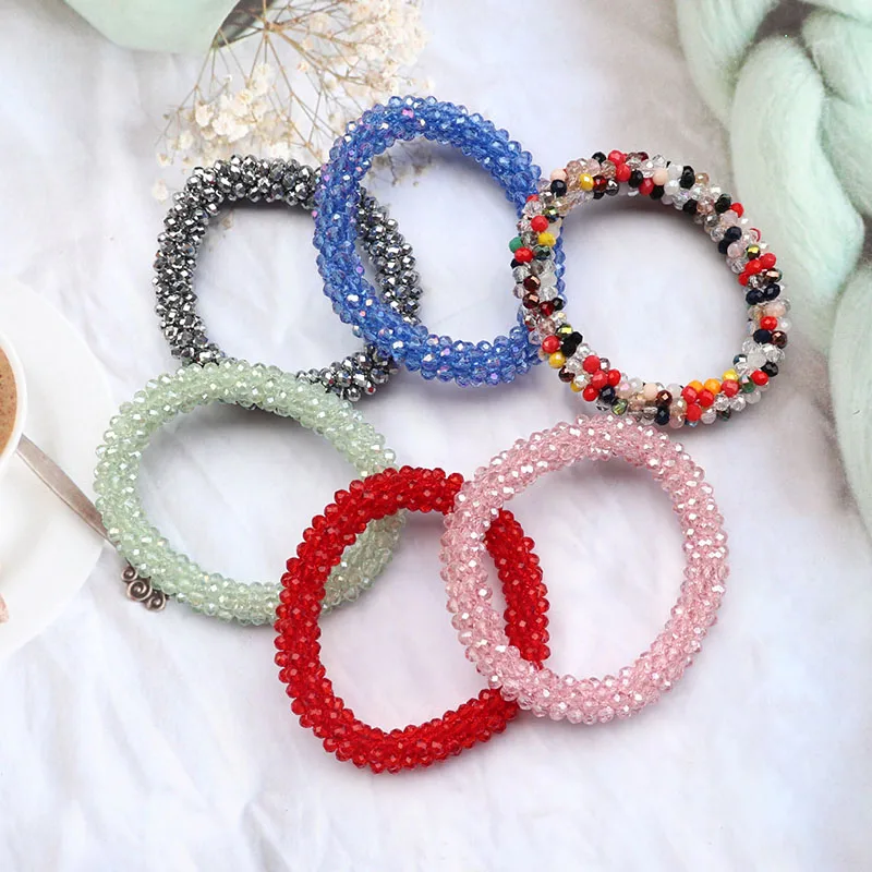 Fashion Crystal Beads Hair Rope Girl Hair Accessories For Women Ponytail Scrunchies Elastic Hair Bands Beaded Rubber Hairband