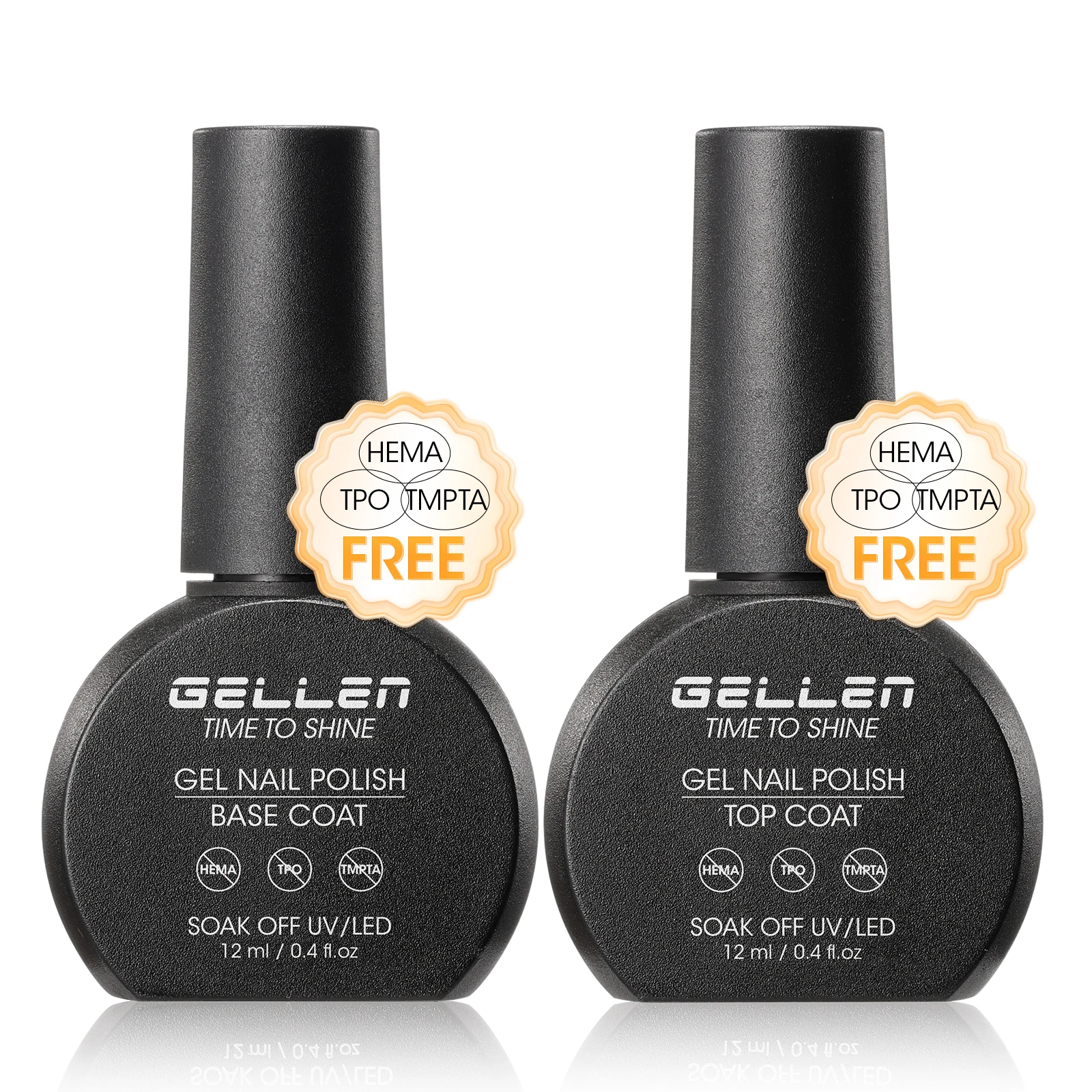 2er-Set Gel Base- und Top-Coat Nagellack 12ml, kein Abwischen, stark, HEMA-frei, UV-LED-härtend, langanhaltend, Salonqualität, Maniküre-Schutz