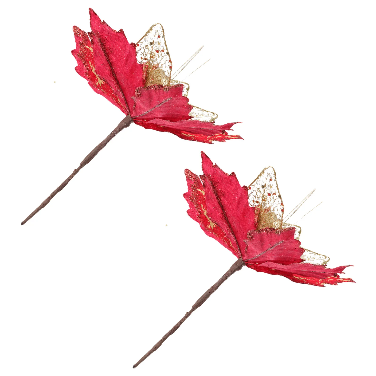 

2pcs Christmas Artificial Flower Glitter Xmas Decorative Branches Fake Flower Picks For Tree Wreath Party Decoration