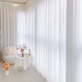 Macio branco voile sheer cortinas para sala de estar janela cor sólida tule cortina para o quarto casamento decoração casa personalizar