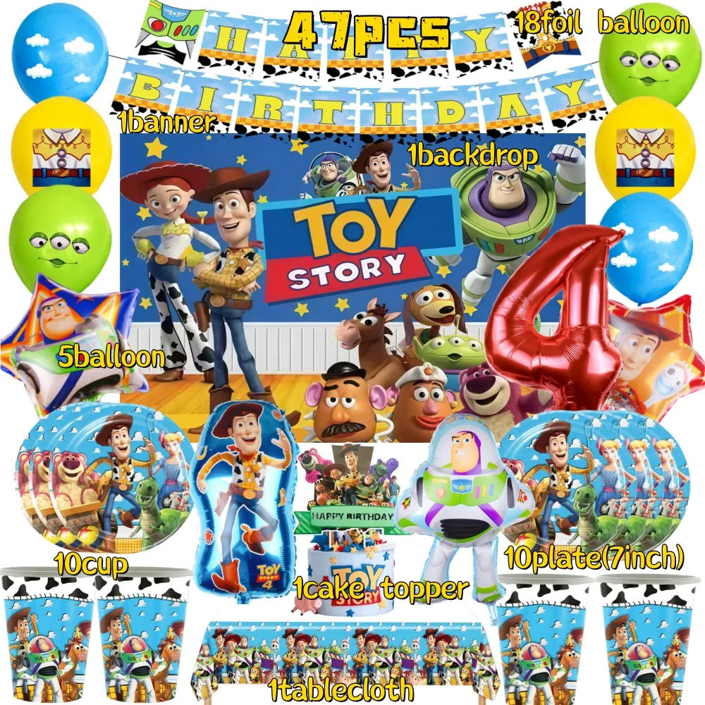 

Toy Story Decorations Jessie Buzz Lightyear Birthday Party Supplies Tableware Set Paper Plates Tablecloth Backdrop Banner Balloo