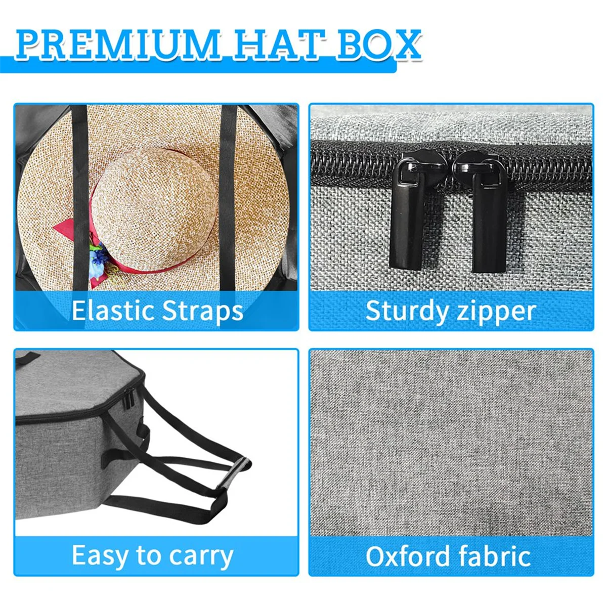 ABJS Hat Organizer Bag Hat Organizer Case for Bucket Hats Cowboy Hats Fedoras Black