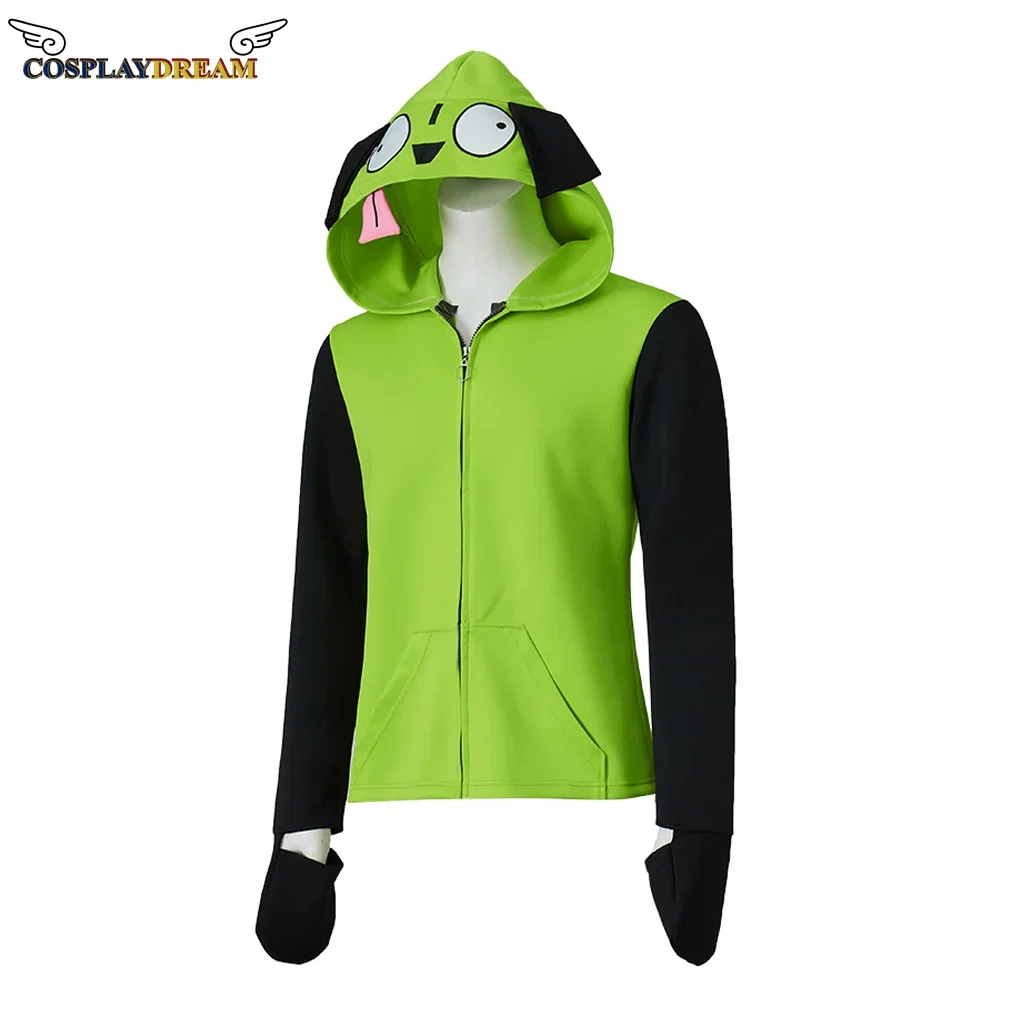 Anime Invaders Cosplay ZIM Cosplay Costume Green Hoodie Top Coat Adult Men\'s Halloween Zip-Up Coat