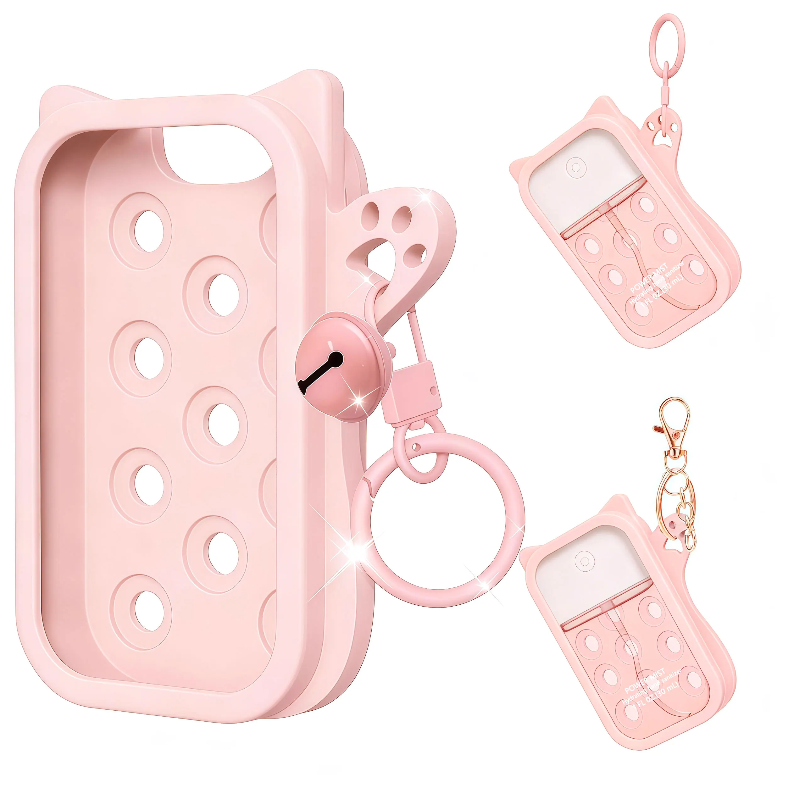 Hand Sanitizer Mist Case 1FL. OZ., Protective and Stylish Hand Sanitizer Spray Accessory, Silicone Case with Keyring，Portable