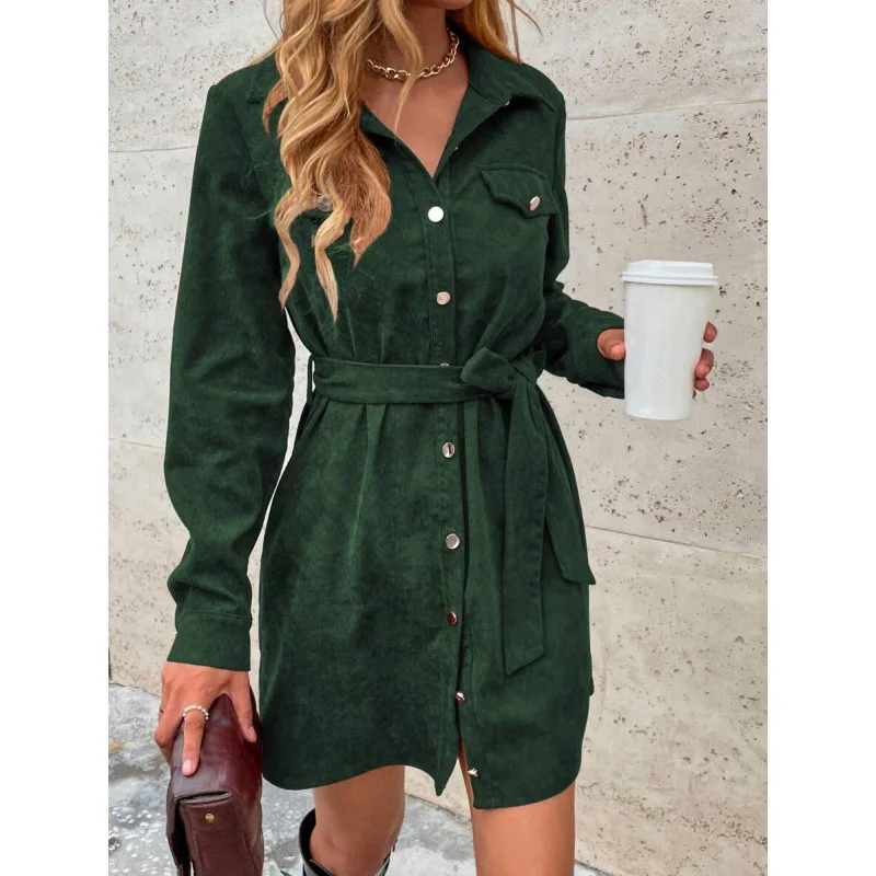 

Corduroy Shirt Dress U 73372 Short Skirt Long Sleeve Neutral Style Citywalk Fashion Spring Collection Other Material 100%