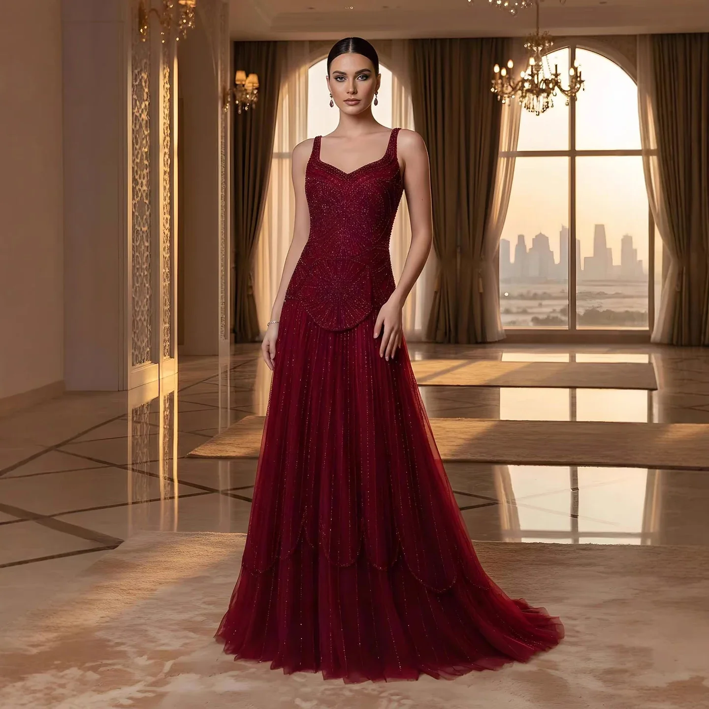 Aenyrst Luxury Spaghetti Strapless Sequins Elegant Beaded A-Line Evening Dress Formal Party Gown Exquisite Customized image 5