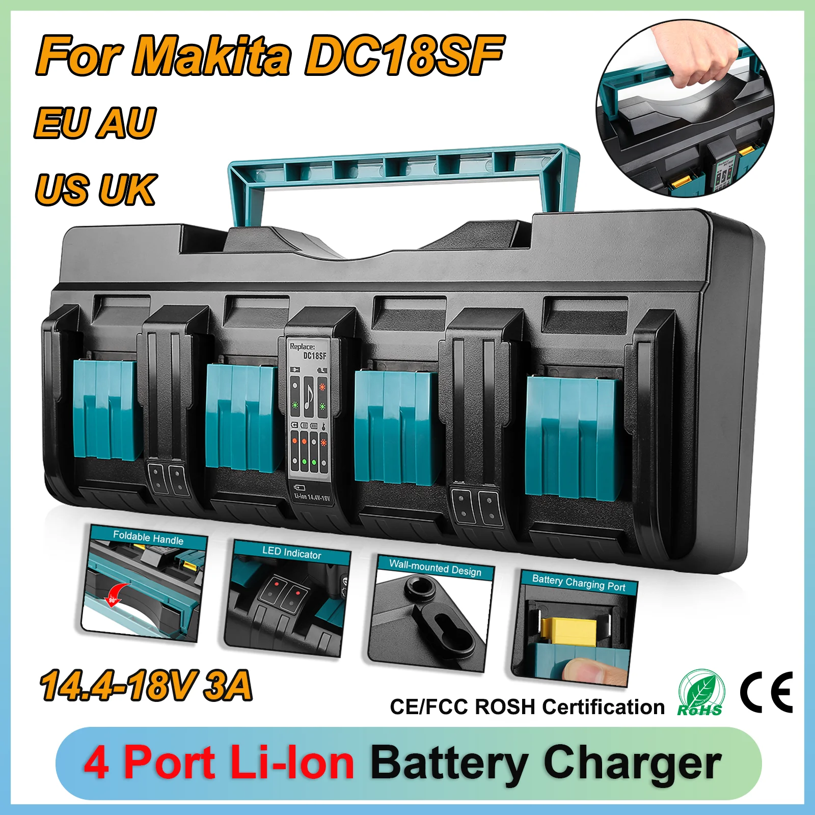 DC18SF For Makita 18V 14.4V 4 Port Li-ion Battery Charger For Makita 14.4V-18V BL1430 BL1830  BL1850 DC18RD DC18RC 3A