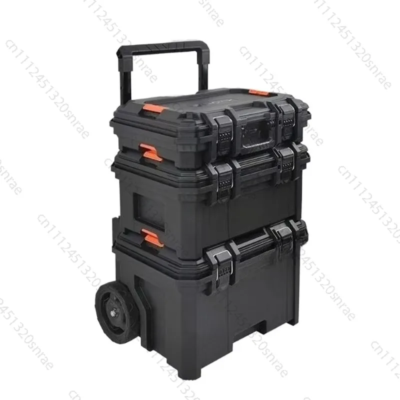 

Stackable Tool Box Combination Pull Rod Toolbox 3 Layer Waterproof Plastic Tool Case Tough Build Tools Storage Boxes with Wheels