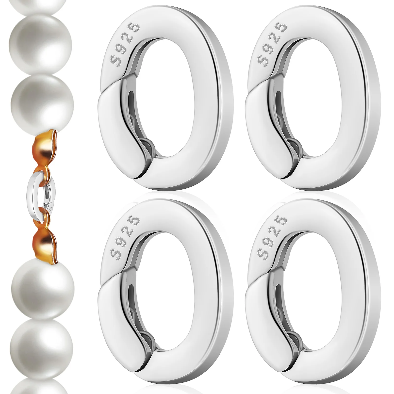 

4 Pcs Jewelry Buckle Miss Necklace Oval Clasp Carabiner Silver Bracelet Connectors