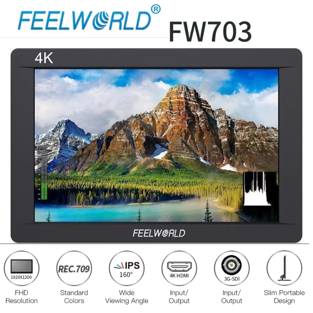 FEELWORLD FW703 7 Inch IPS Full HD 1920x1200 3G SDI 4K HDMI  Field Monitor  for DSLR Cameras Stabilizer