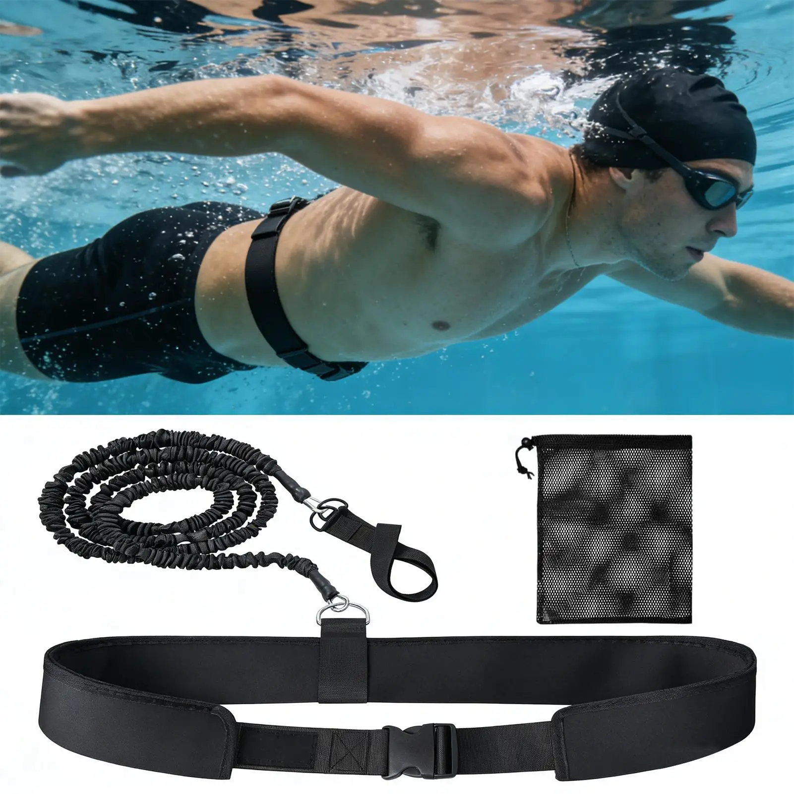 

Тренировочный пояс для плавания, регулируемый пояс длиной 2,5-7,5 метров, тренировочный пояс с водным сопротивлением для детей, взрослых, мужчин, женщин, начинающих, для бассейна