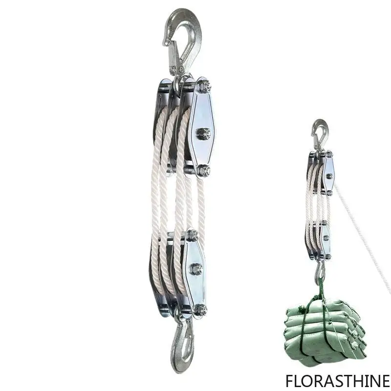 Block and Tackle Pulley System Rope Pulley Hoist with 6:1 Lifting Power 2200 Lbs Breaking Strength for Husbandry Animal