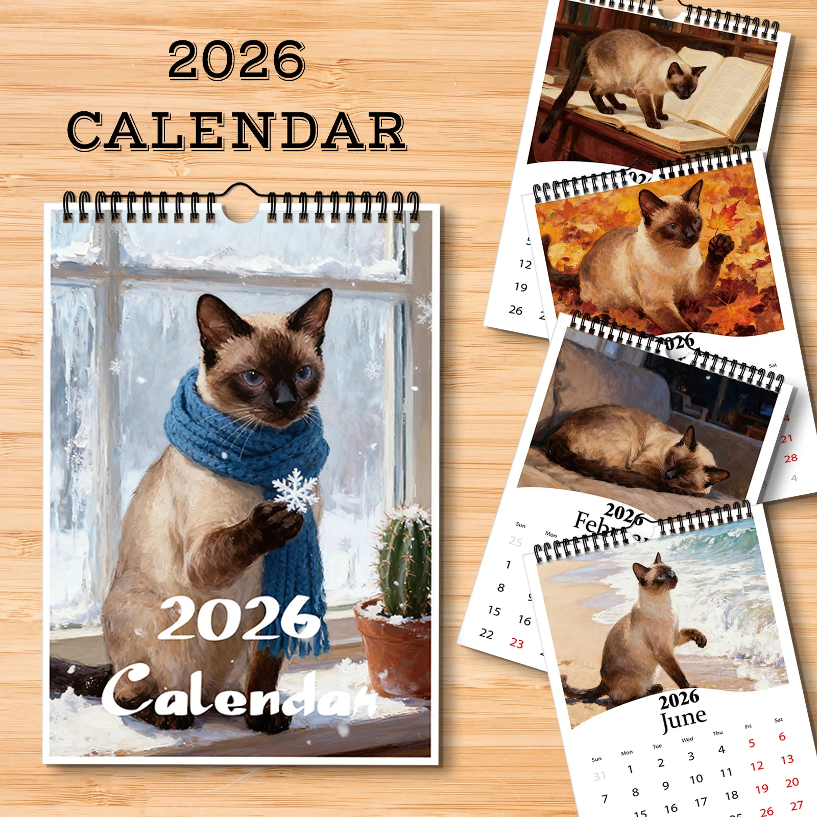 

1PC 2026 Siamese Cat Themed Calendar,for Checking Dates,Wall Decoration,Suitable for Cat Lovers,As A Gift for Family and Friends