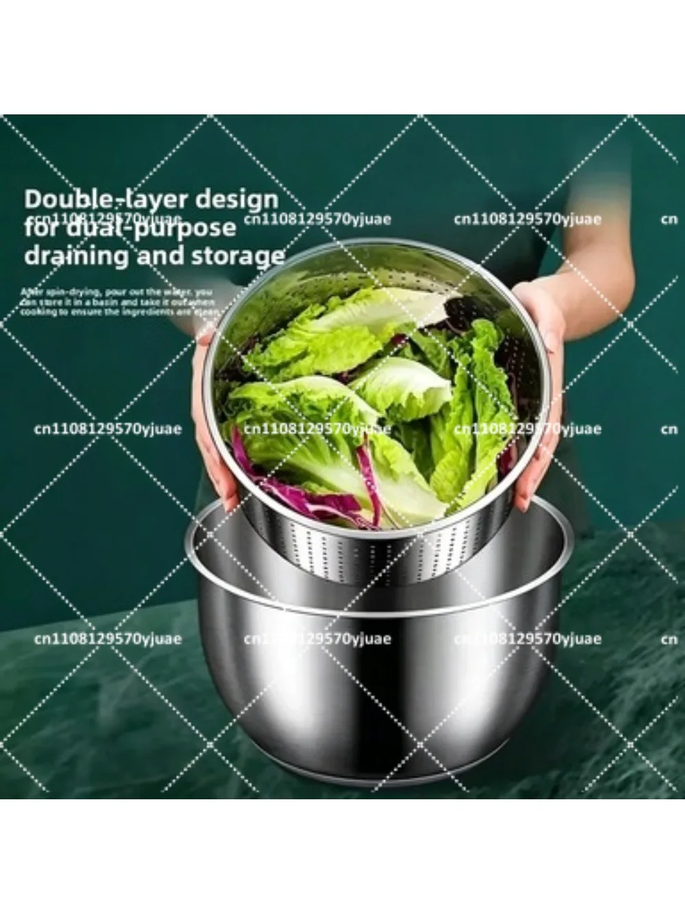 Stainless Steel Salad Spinner Drainer Dryer Washer Fruit Vegetable Cleaner Tool