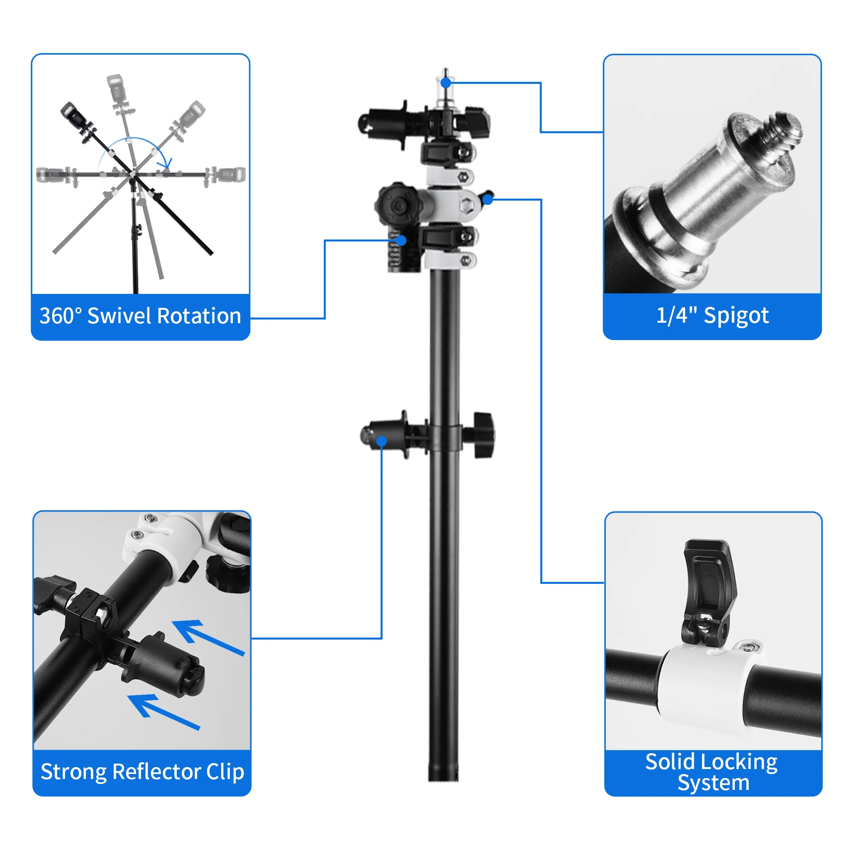 Staffa A Morsetto Per Studio Fotografico | Adattatore 1/4" E 3/8" Per Flash E Riflettori