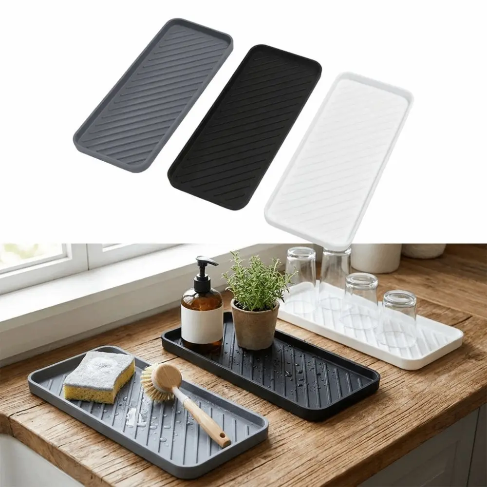 Durable Silicone Sink Protector Mat Striped Texture Countertop Organizer Draining Mat Non-Slip Storage Tray Bathroom Vanity