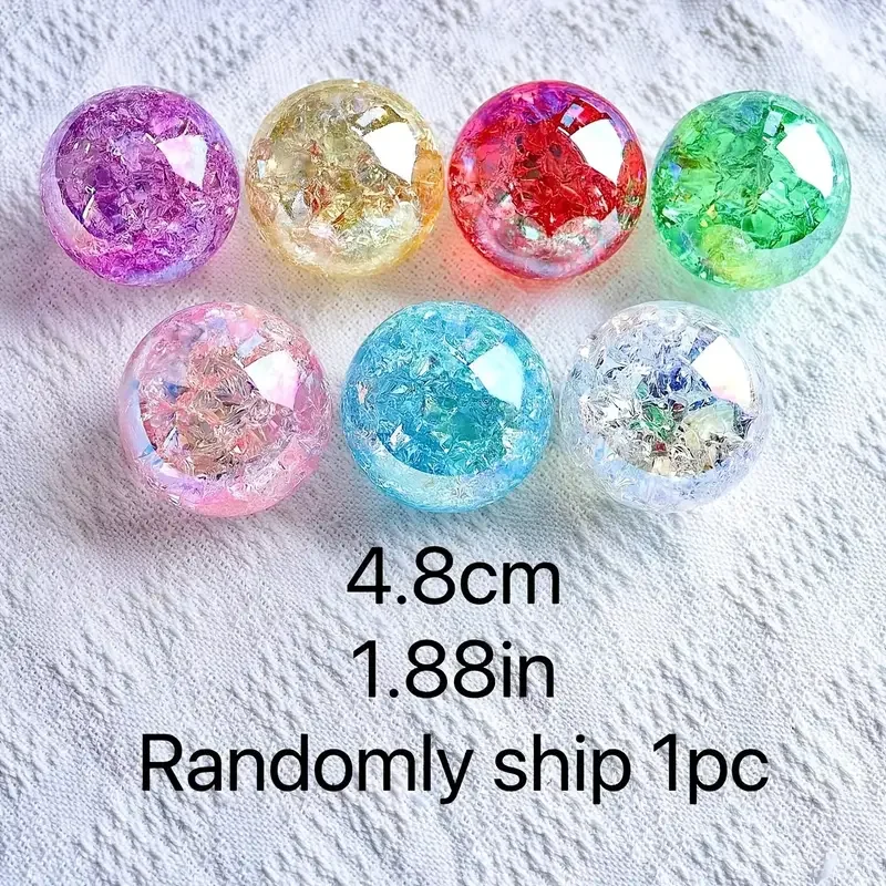 1pc Colorful Transparent Crackle Acrylic Round Bead Colorful Crystal Stone Loose Bead For DIY Necklace Bracelet Crafts Making