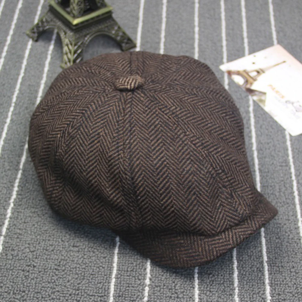 

Warm Winter Beret Hat For Men Women Stylish Newsboy Cap Flat Peaked Headwear Cozy Light British Fashion Coffee Size M