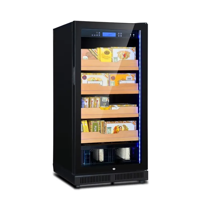 Gabinete de cigarros con pantalla digital premium con control inteligente de humedad preciso equipado con estantes de haya