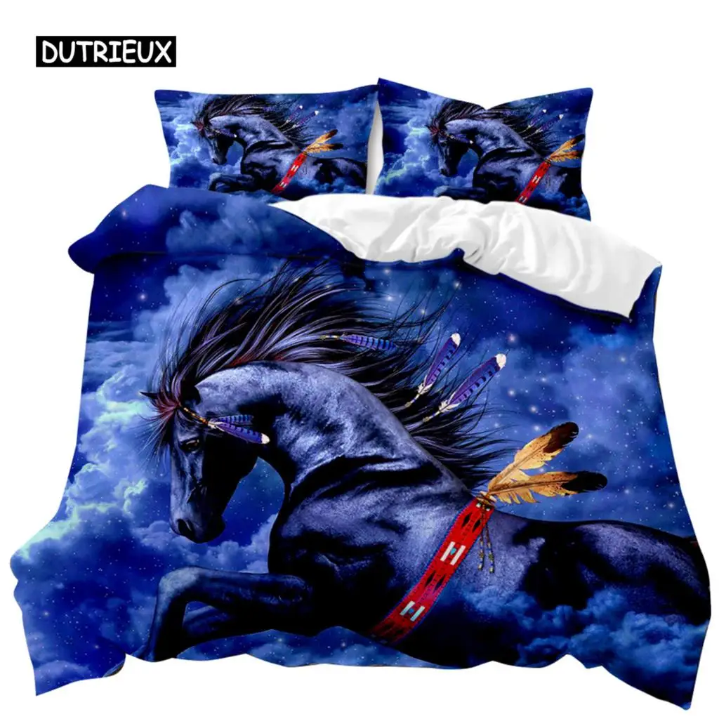 

Horse Duvet Cover Set Horse Running In Starry Sky Print Twin Bedding Set for Adults Animal Queen King Size Polyester Qulit Cover