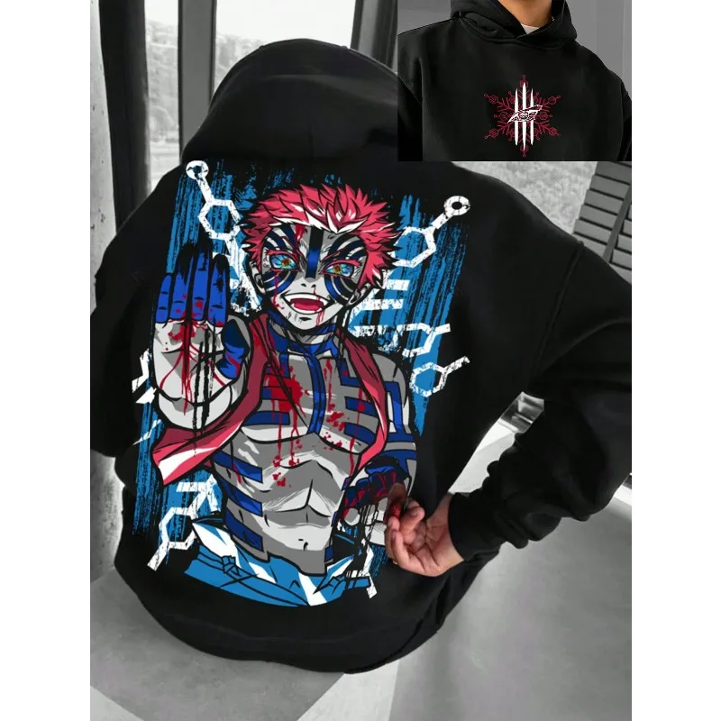 

Autumn Winter Men's Clothing Hoodies Japanese Anime Demon Slayer Print Hooded Sweatshirt Y2K Oversized Pure Cotton Pullover