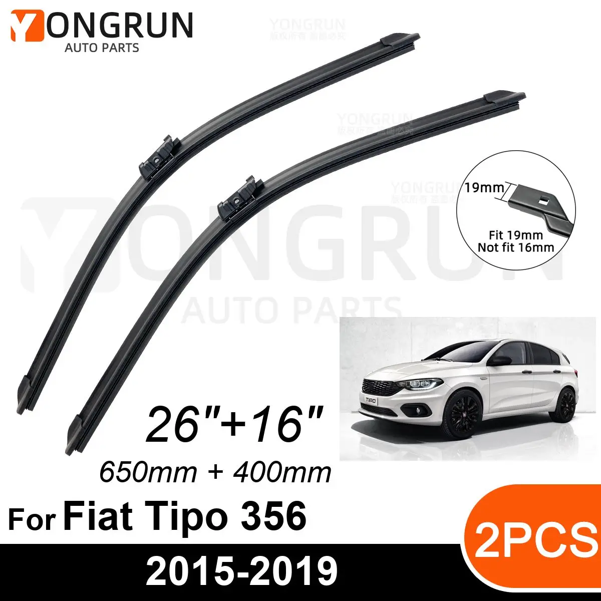 

Car Front Windshield Wipers For Fiat Tipo 356 2015-2019 Wiper Blade Rubber 26"+16" Car Windshield Windscreen Accessories