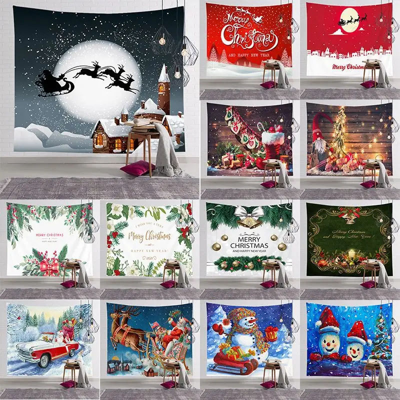 Christmas Santa And Reindeer Flying Tapestry For Aesthetic As Wall Art and Home Dorm Decor for Bedroom Living Room(95*73 cm)