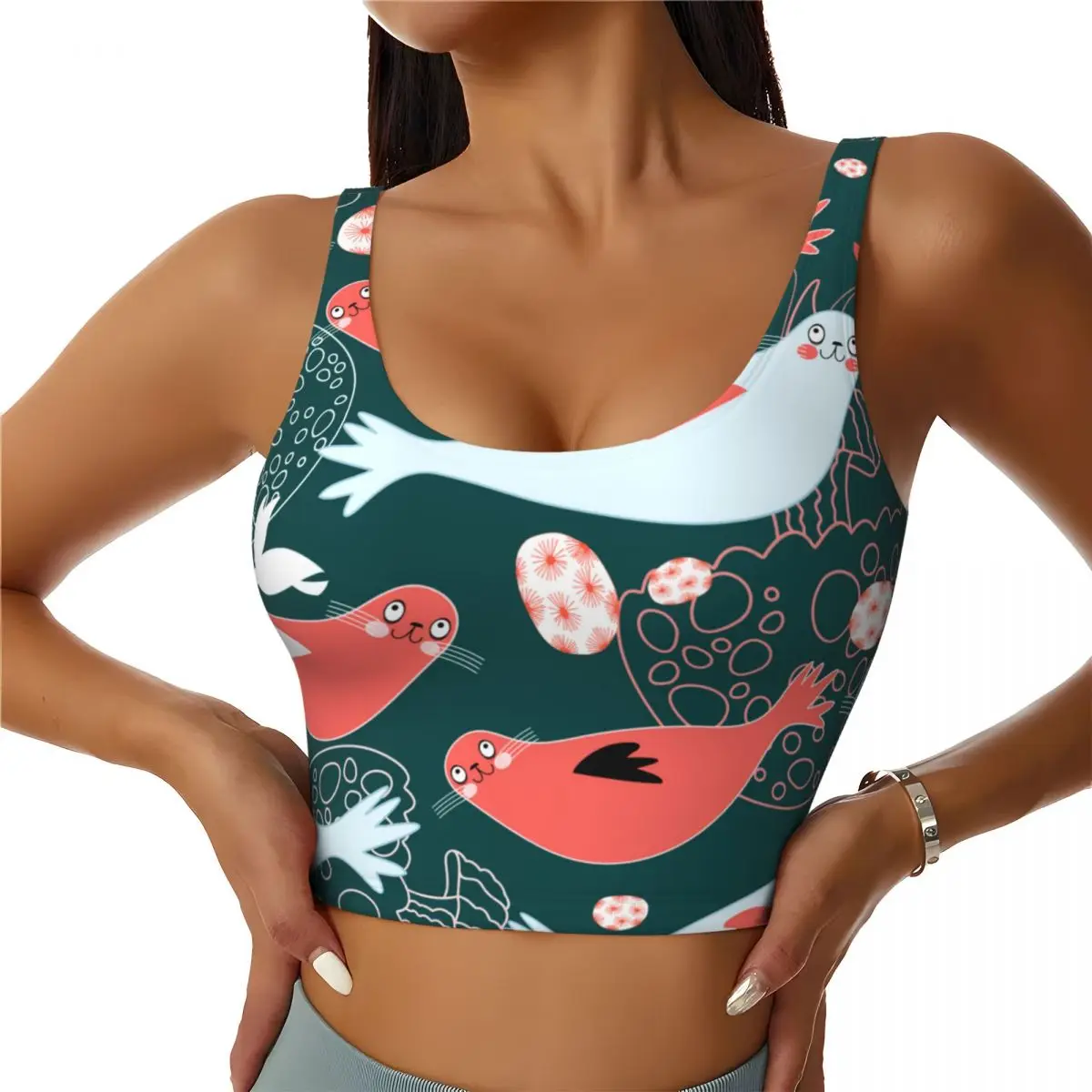 Women Sexy Sports Vest Funny Seals And Sea Of Jellyfish Female Streetwear Sport Lingerie Tee Crop Top