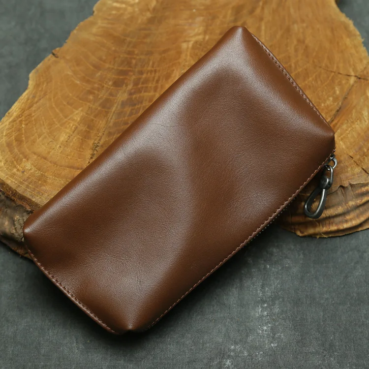 Men Phone Pouch Genuine Leather Hand bag Soft Cowhide Long Wallet Men\'s Top Layer Leather Mobile Phone Purse With Wrist Strap