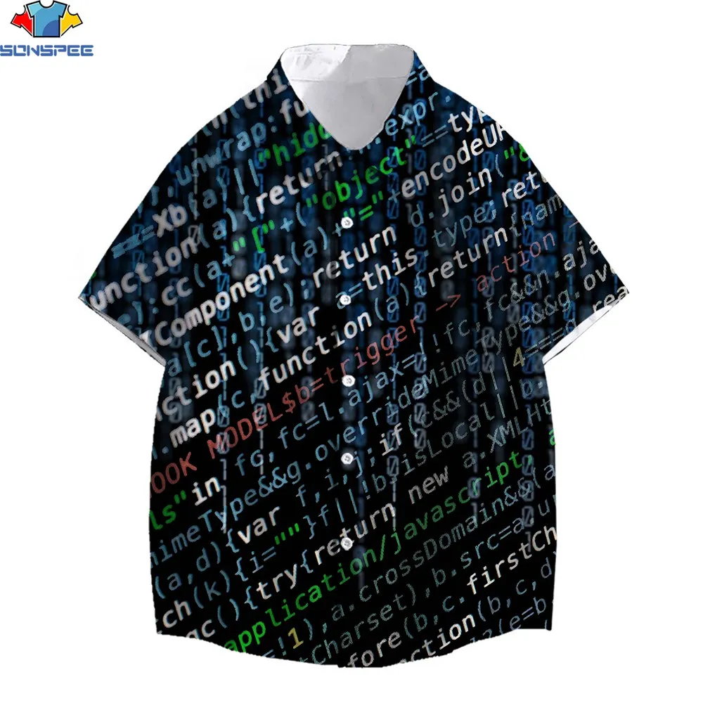 SONSPEE 3D Print Program Development Code Men's Hawaiian Shirt Internet Digital Summer Beach Travel Trend Harajuku Fun Shirt Top