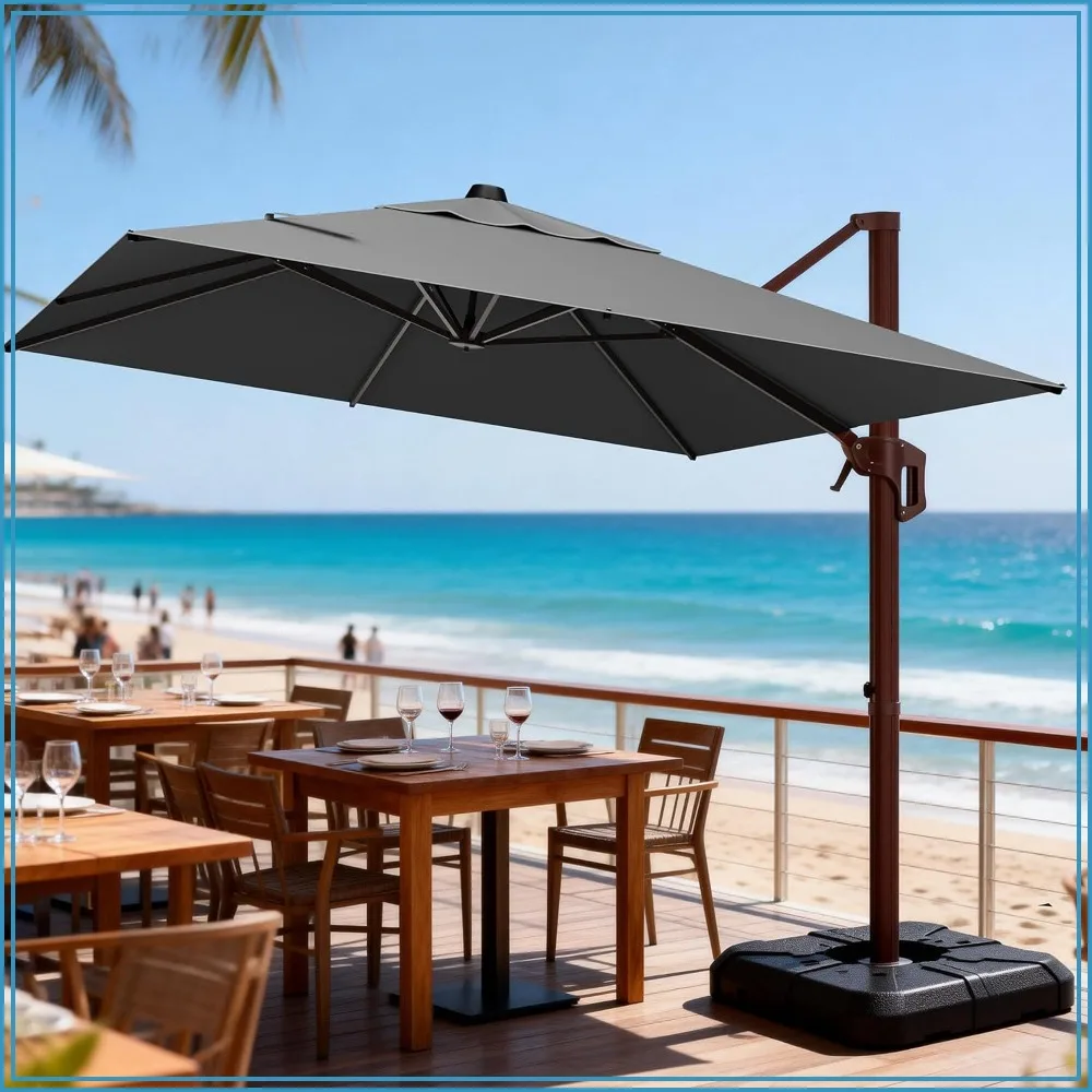 9x12ft Rectangle Cantilever Patio Umbrella, 6-Level Tilt & 360° Rotation, Grey for Garden Deck Pool