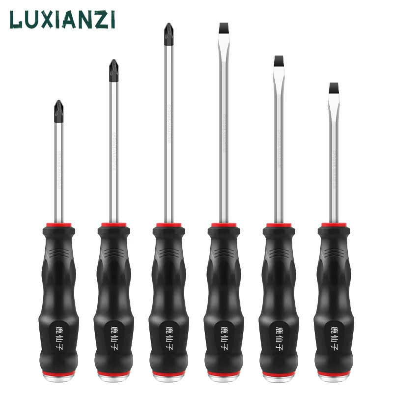 LUXIANZI Longer Slotted Phillips Screwdriver Hammerable Hand Tools For Car Repair Household Can be knocked Magnetic Screw Driver