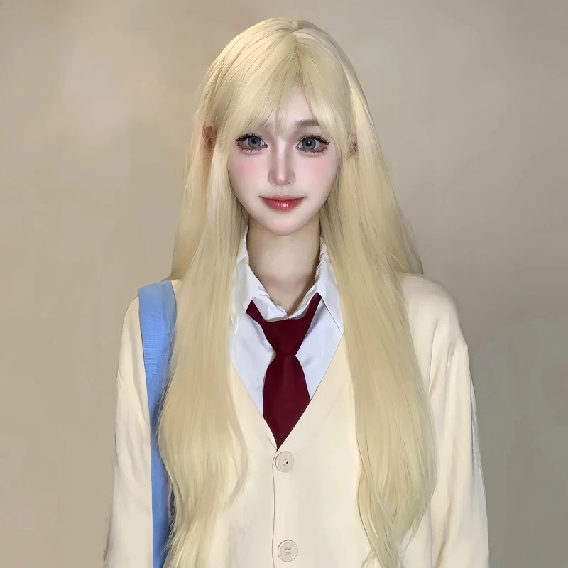 

Парик Yuedong Youth Wig Village Heavy Jie Moon Cos, платиновый, прямой, с длинными прямыми челками, полный комплект