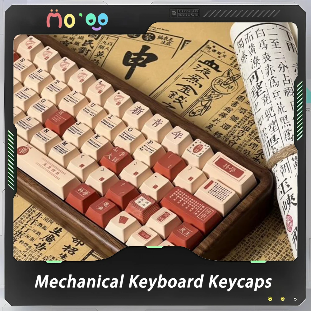 

MoCoo Old newspaper Keycaps New Youth PBT Sublimation Cherry Height Mechanical Keyboard Keycap Sets Pc Gamer Accessories Gifts