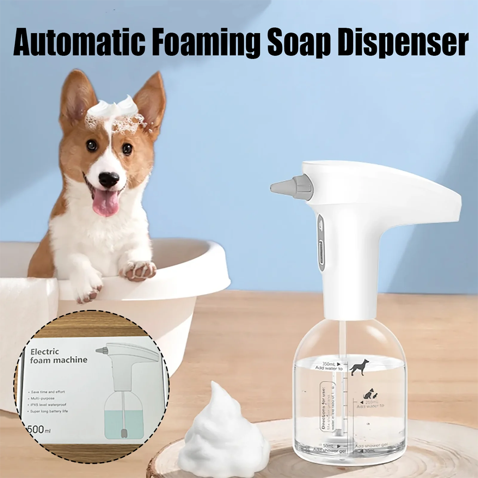 Electric Dog Shampoo Dispenser Dogs Cats Shampoo Sprayer Shampoo Foamer for Pet Foaming Soap Dispenser for Bathtub and Kitchen