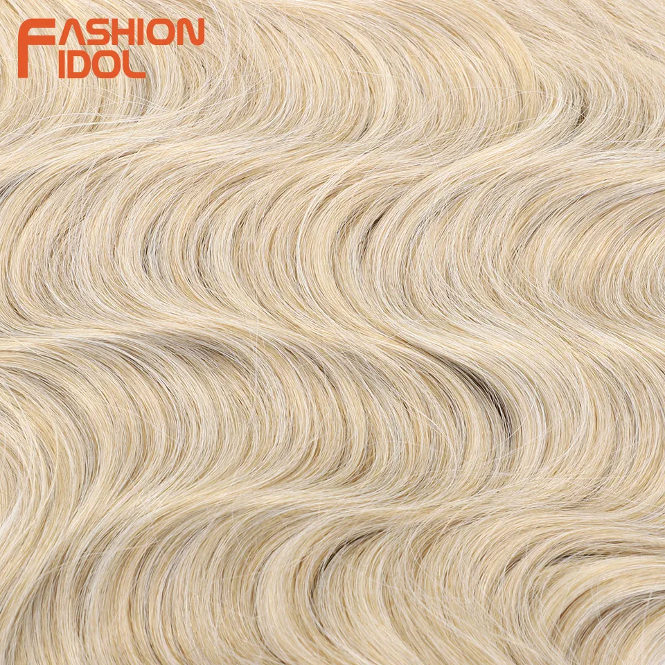 FASHION IDOL Cabello de crochet de onda corporal suave, 24 pulgadas, 3 piezas, trenzas sintéticas, cola de caballo falsa, ondulado ombre rubio, extensiones de cabello 5