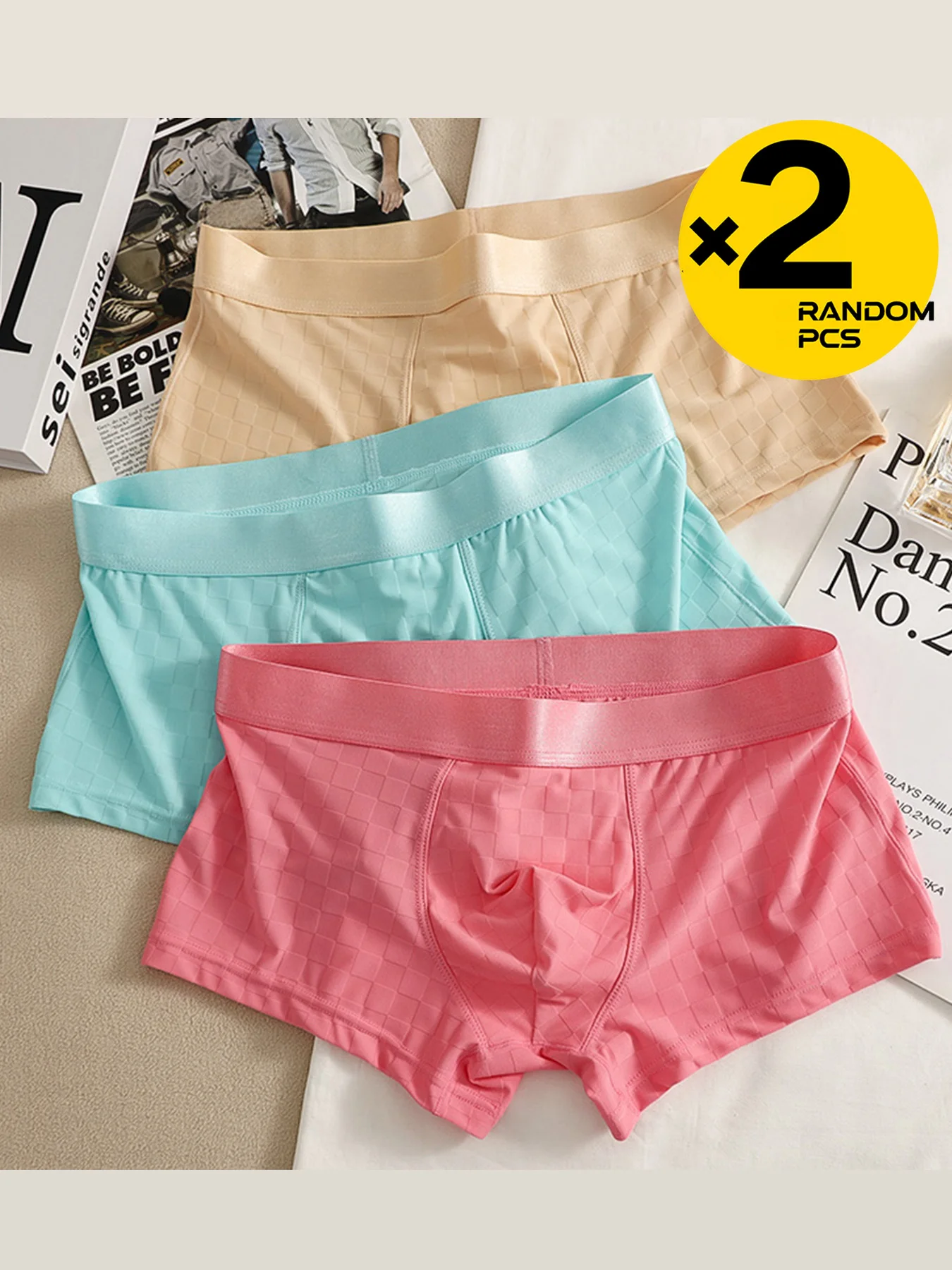 Men's Large Size Solid Color Mesh Boxer Shorts Youth Student Briefs Slim Fit Cotton Underwear High Aesthetic Elastic 2pcRandomly
