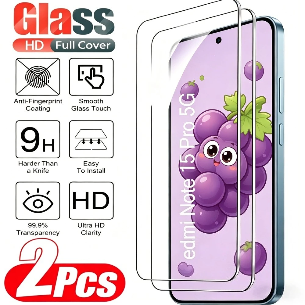 

2Pcs High Clear Screen Protectors for Redmi Note 15 Pro 5G 14 13 12 Pro 14S 12S Tempered Glass for Redmi 15C 14C 13C 12C 10A 9A